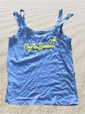 saltwater LUXE Blue Tank Top with Yellow Myrtle Beach Script